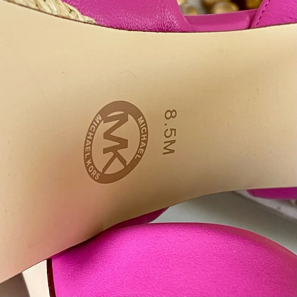 MICHAEL KORS Sadie Platform Leather Bow High Heeled Sandals Magenta Pink 8.5 - Picture 13 of 15